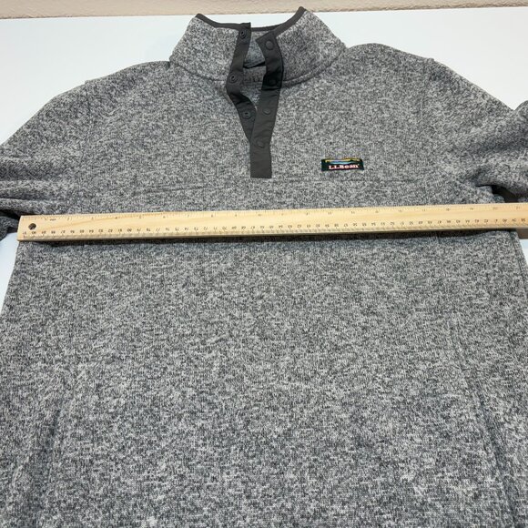 L.L.Bean Sweater Fleece Pullover Gray Heather Snap Neck Men's MT - Picture 3 of 7